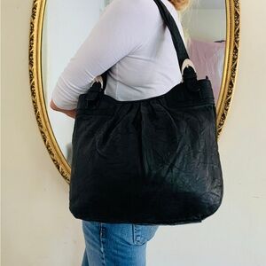 Black Leather Shoulder Bag, Handbag, Purse